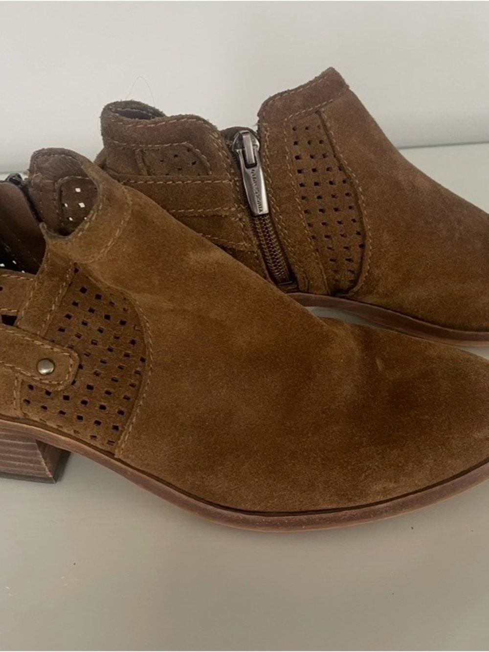 Vince Camuto Brown Suede Perforated Ankle Booties